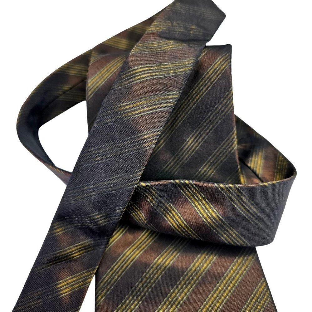 Brandini le Collezioni Silk Suit Tie Brown Angular Stripe Gold Blue/Gray Men 4"